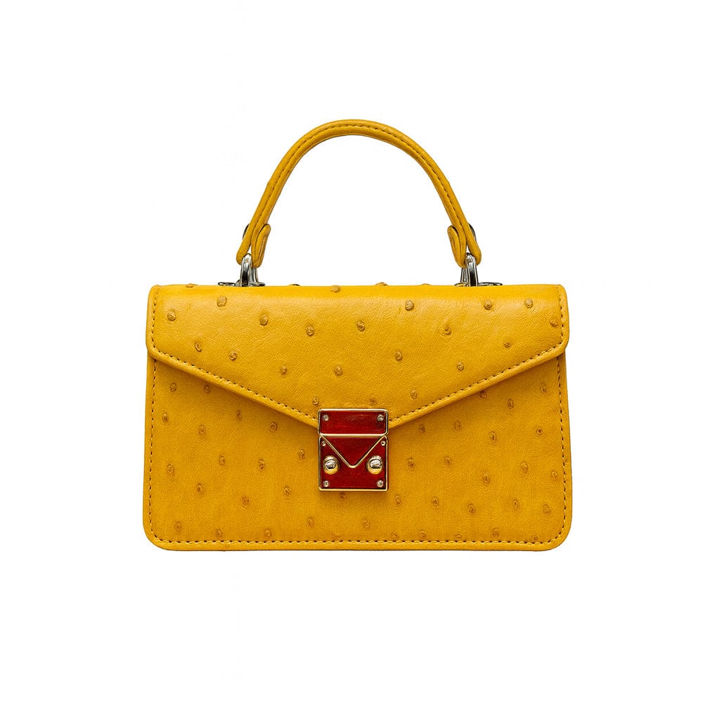 Real ostrich Maya bag, yellow ostrich, front