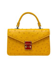 Real ostrich Maya bag, yellow ostrich, front
