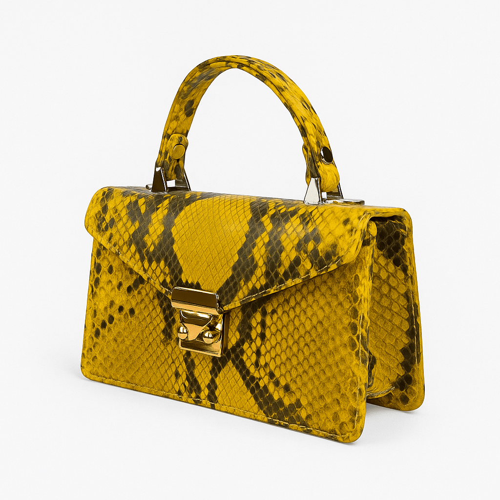 Real python Maya top handle bag, yellow, side
