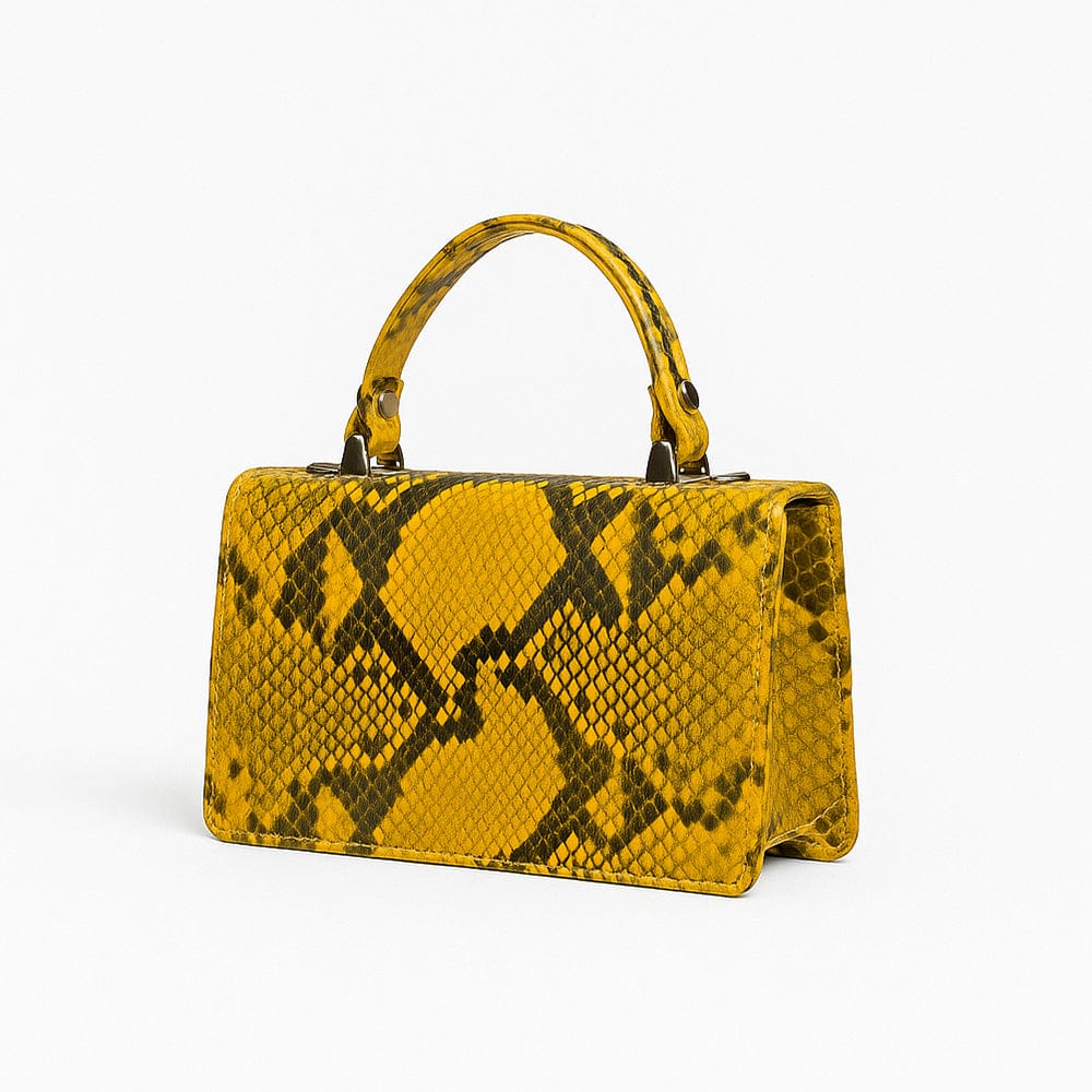Real python Maya top handle bag, yellow, back