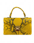 Real python Maya top handle bag, yellow, front