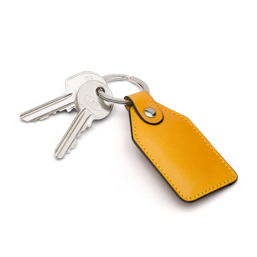 Rectangular leather key fob, yellow, front
