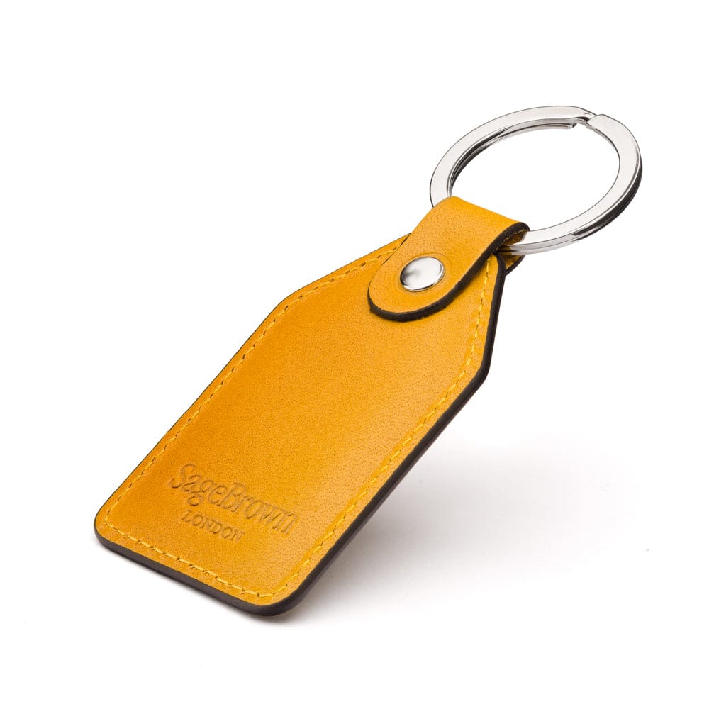 Rectangular leather key fob, yellow, back