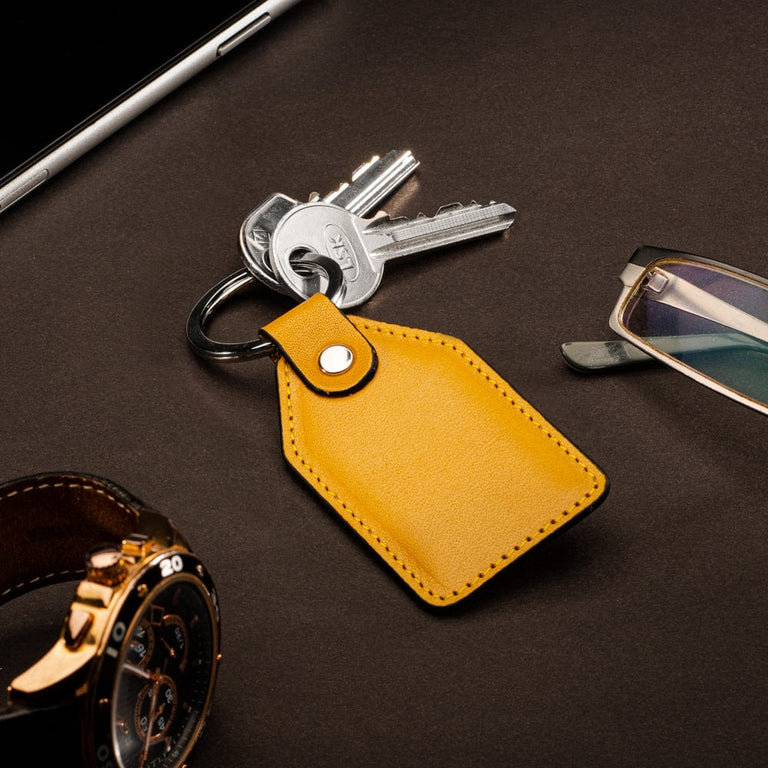 Rectangular Leather Key Ring, Yellow | Key Fob | SageBrown