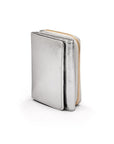 RFID blocking leather tri-fold purse, silver, front