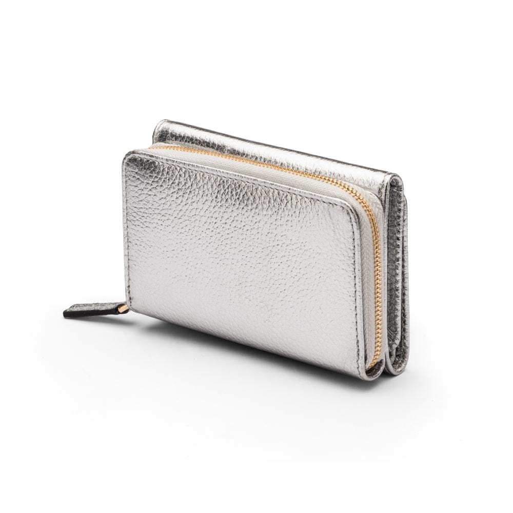 RFID blocking leather tri-fold purse, silver, coin purse