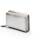 RFID blocking leather tri-fold purse, silver, coin purse