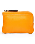 Small leather coin purse with key chain, yellow, front