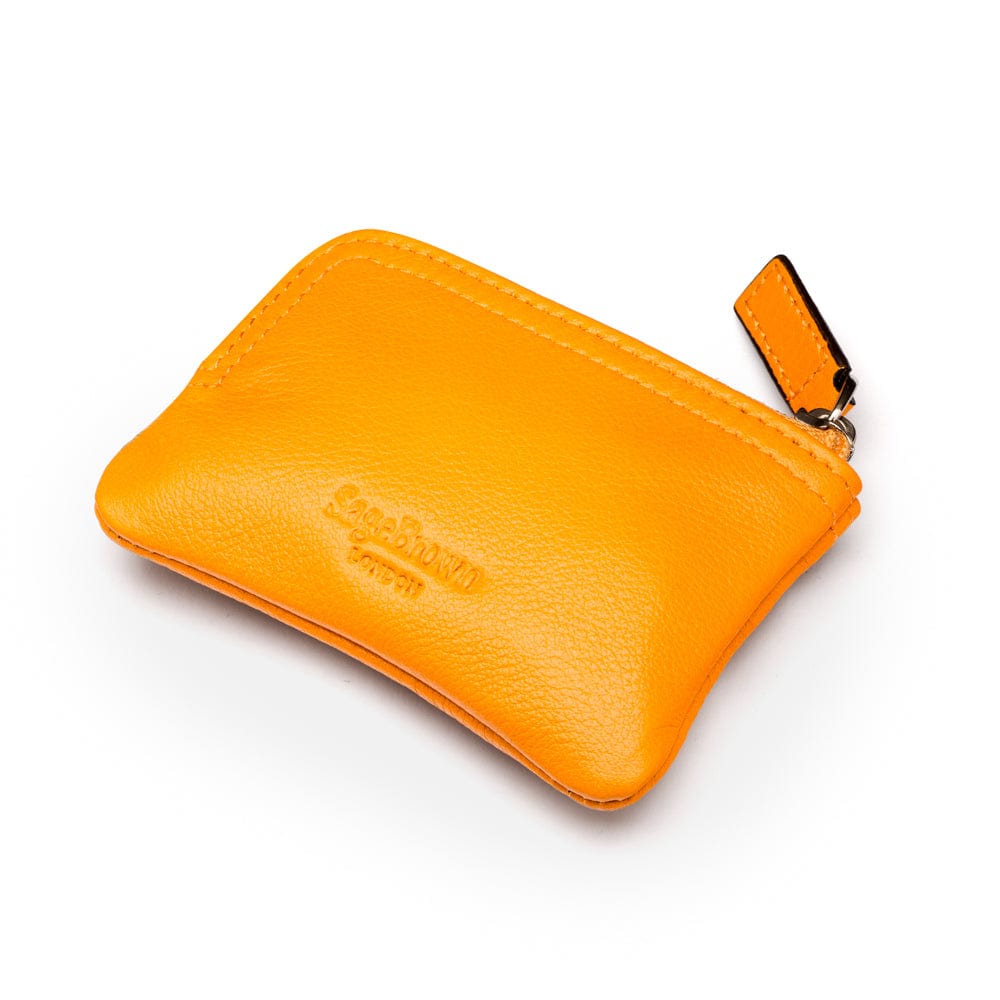 Small leather coin purse with key chain, yellow, back