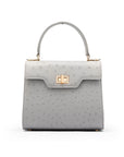 Mini ostrich leather Morgan Bag, top handle bag, grey,, front