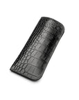 Large leather glasses case, black croc, front