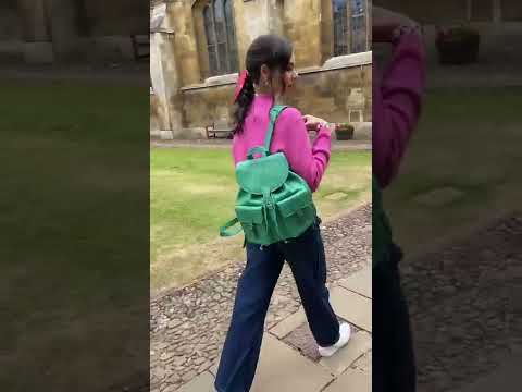 Leather backpack with pockets, emerald, video