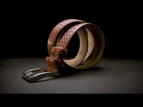 Woven leather belt with silver buckle, black, video