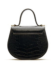 Top handle bag with rounded base, black croc, back view