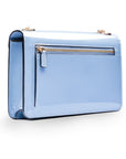 Small leather envelope chain bag, baby blue patent, back