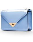 Small leather envelope chain bag, baby blue patent