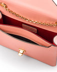 Small leather envelope chain bag, pink, inside view