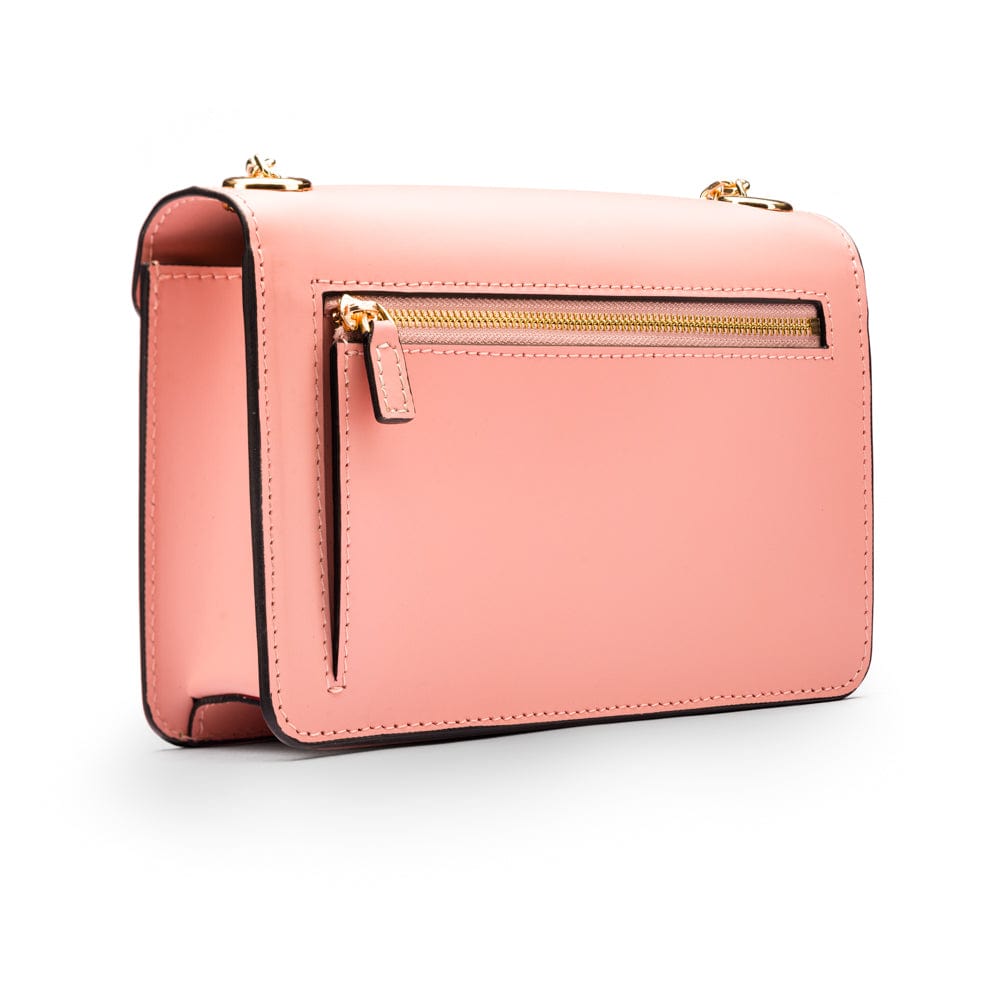 Small leather envelope chain bag, pink, back view