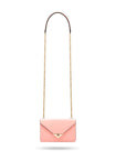 Small leather envelope chain bag, pink, long chain strap view