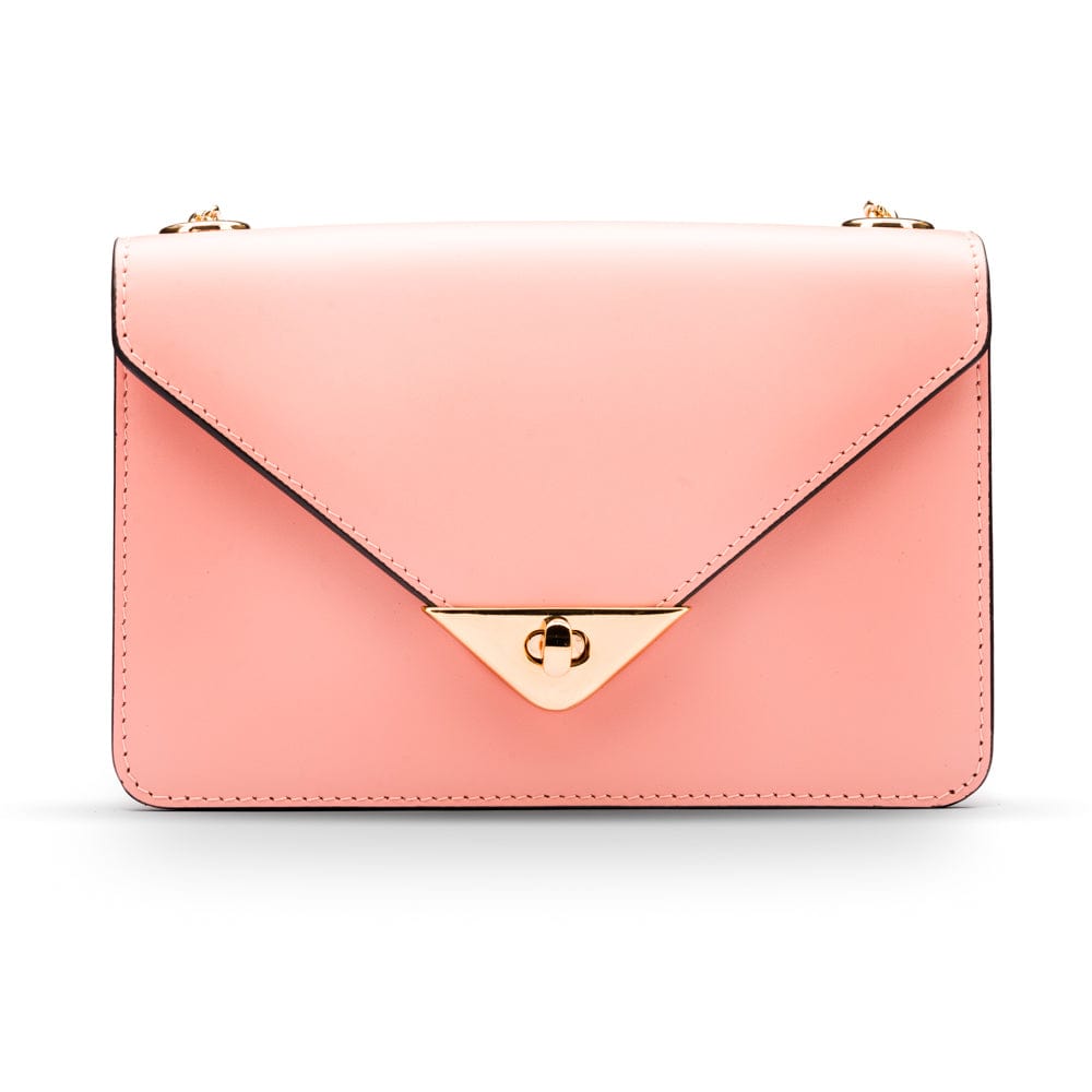 Small leather envelope chain bag, pink, front