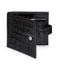 Leather wallet with coin purse, ID and tab closure, black croc, front