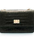 Mini chain bag, black croc, front view