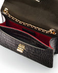 Mini chain bag, black croc, inside view