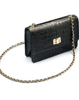 Mini chain bag, black croc, chain strap view