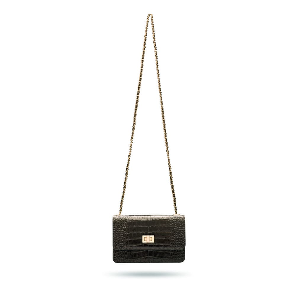 Mini chain bag, black croc, chain strap