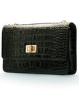 Mini chain bag, black croc, side view