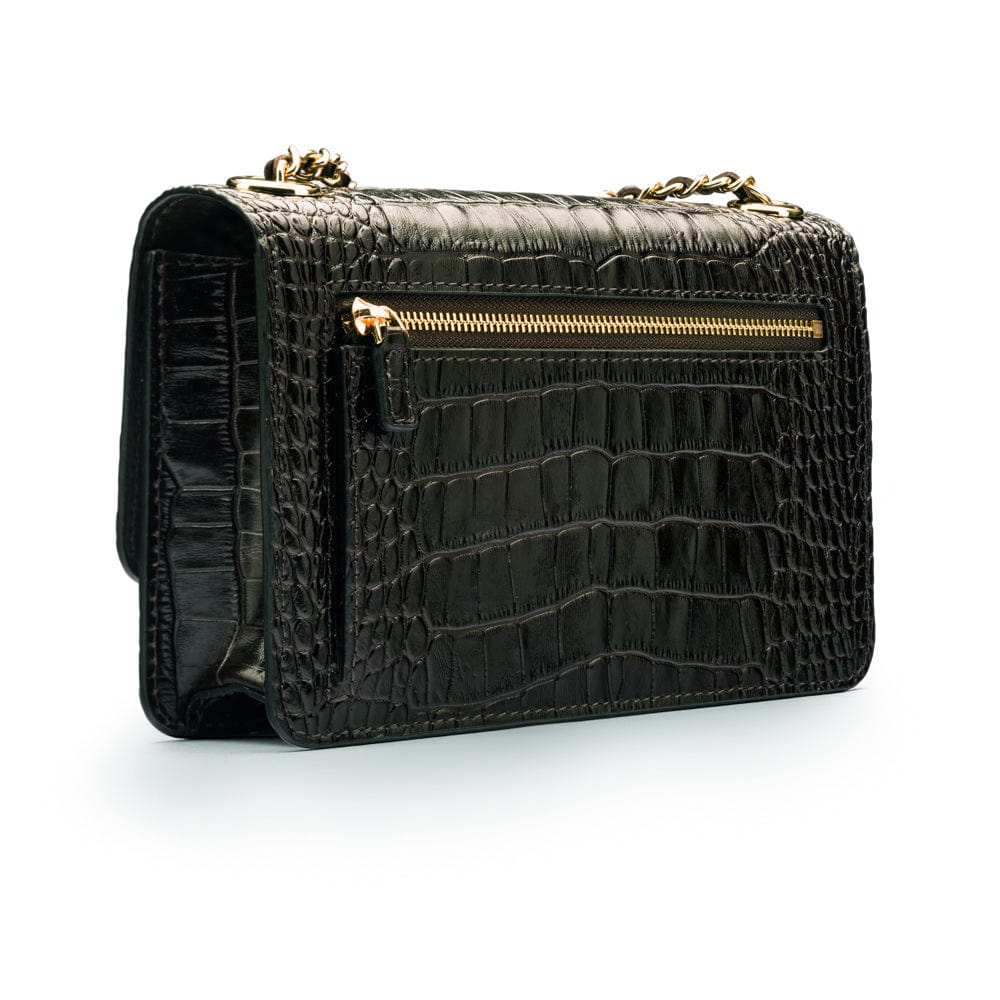 Mini chain bag, black croc, back view