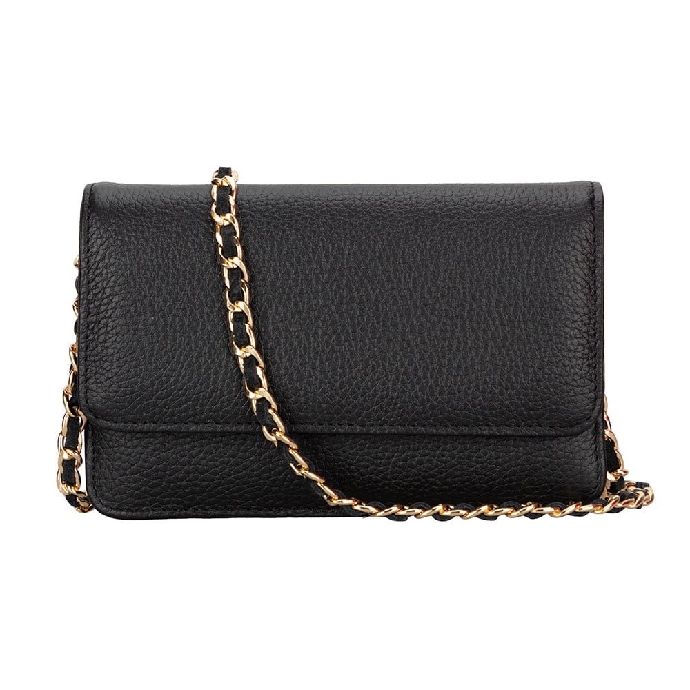 Small leather chain bag, black, front view