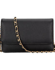 Small leather chain bag, black, front view