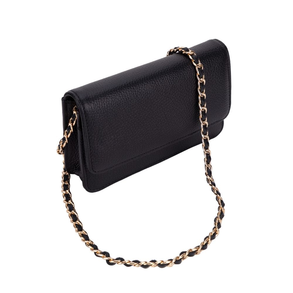 Small leather chain bag, black, side