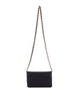 Small leather chain bag, black, long chain strap