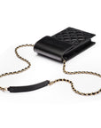 Leather phone bag, black, with chain strap