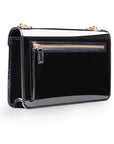 Small leather envelope chain bag, black patent, back