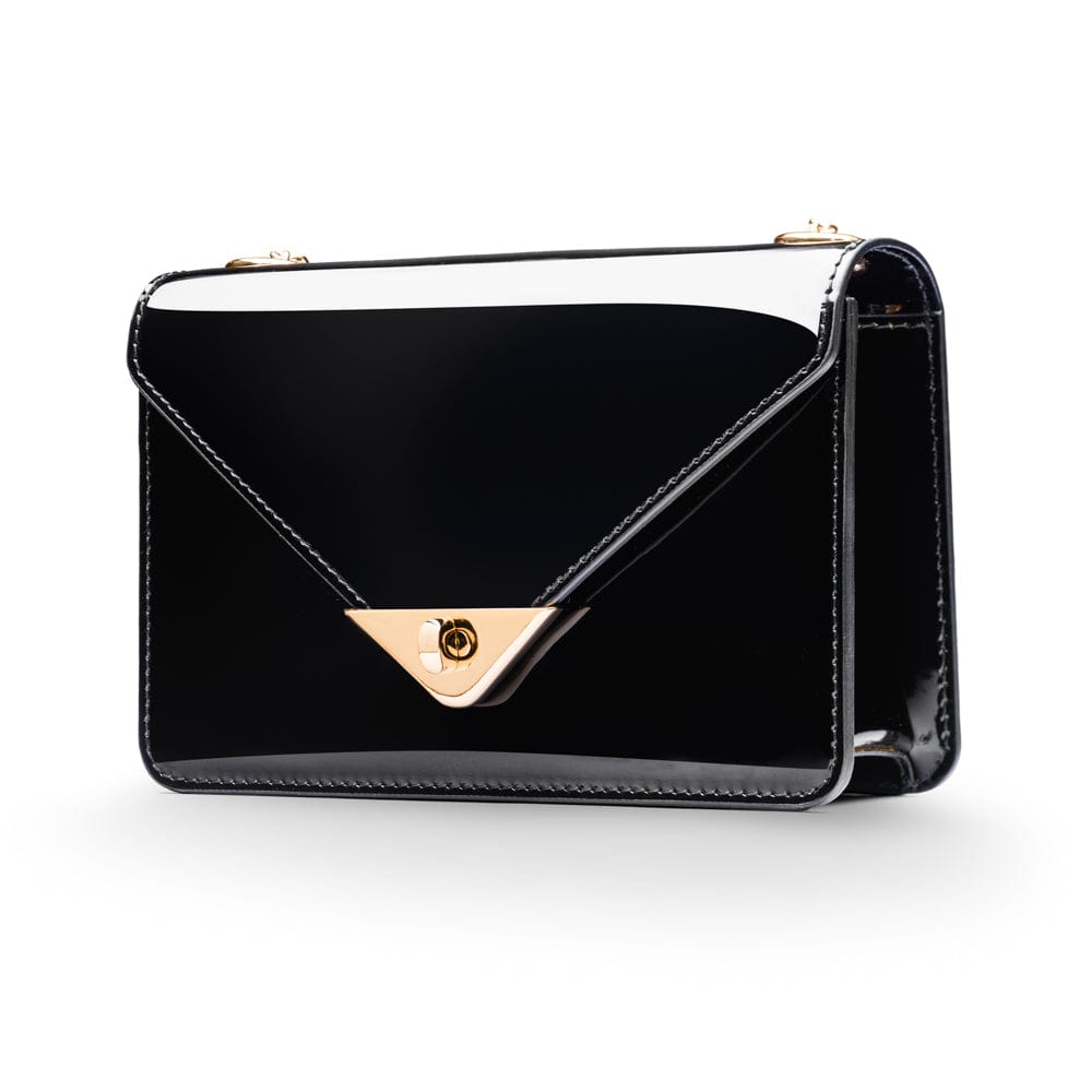 Small leather envelope chain bag, black patent