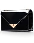 Small leather envelope chain bag, black patent