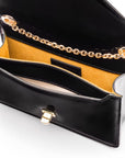 Small leather envelope chain bag, black patent, inside view