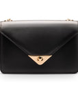 Small leather envelope chain bag, black, front view