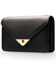 Small leather envelope chain bag, black, front