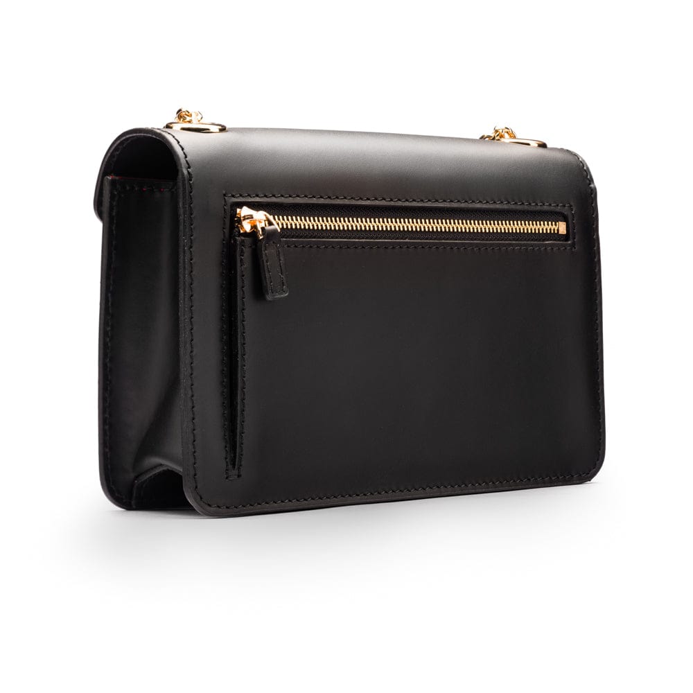 Small leather envelope chain bag, black, back view