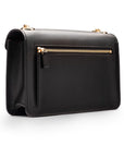 Small leather envelope chain bag, black, back view