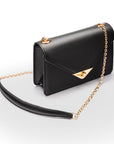 Small leather envelope chain bag, black, side view