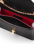 Small leather envelope chain bag, black, inside view