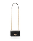 Small leather envelope chain bag, black, long chain strap