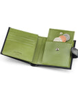 Leather wallet with coin purse, ID and tab closure, black with  lime, coin purse open