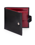 Leather wallet with coin purse, ID and tab closure, black with  red, front