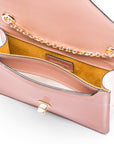 Small leather envelope chain bag, blush patent, inside